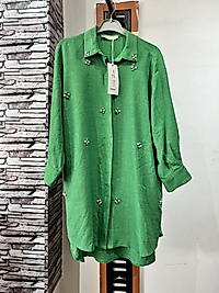 İncili taşlı yeşil tunik